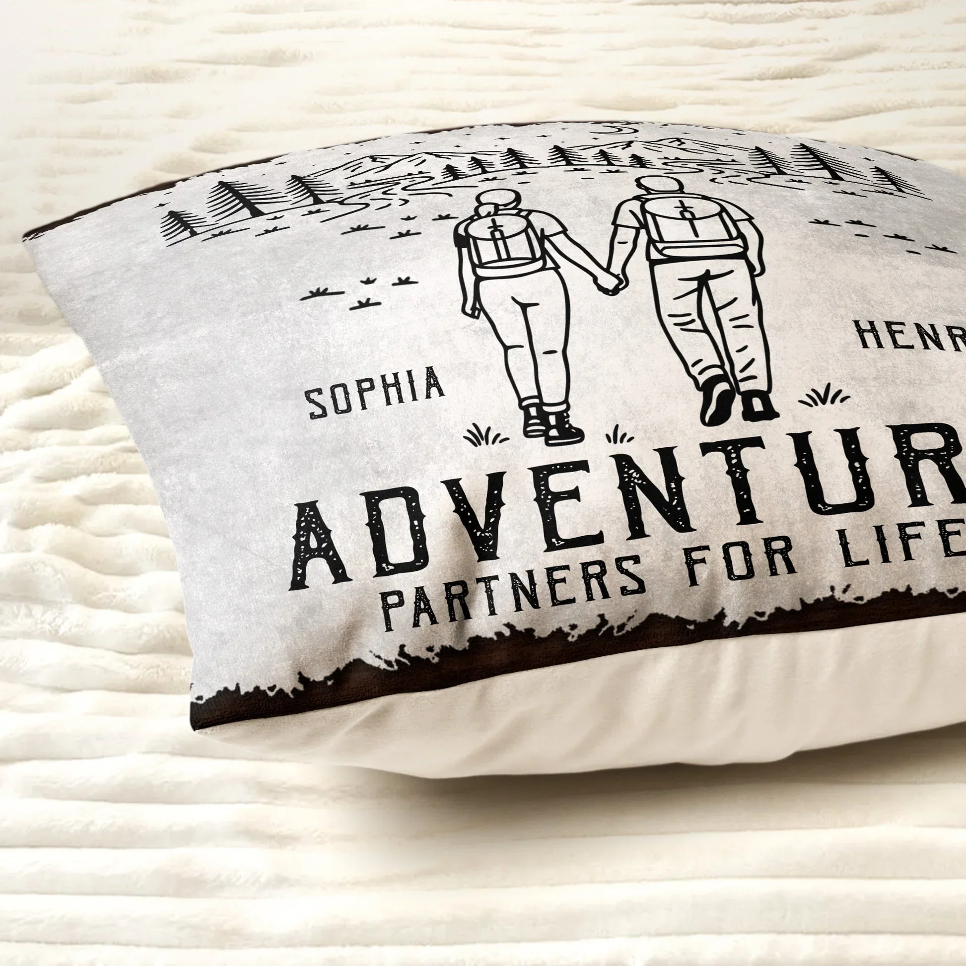 Square Pillow Personalized for Your Adventure Partners for Life, Hand in Hand Camping Scene, Sweet Gift for Couples - Image 5