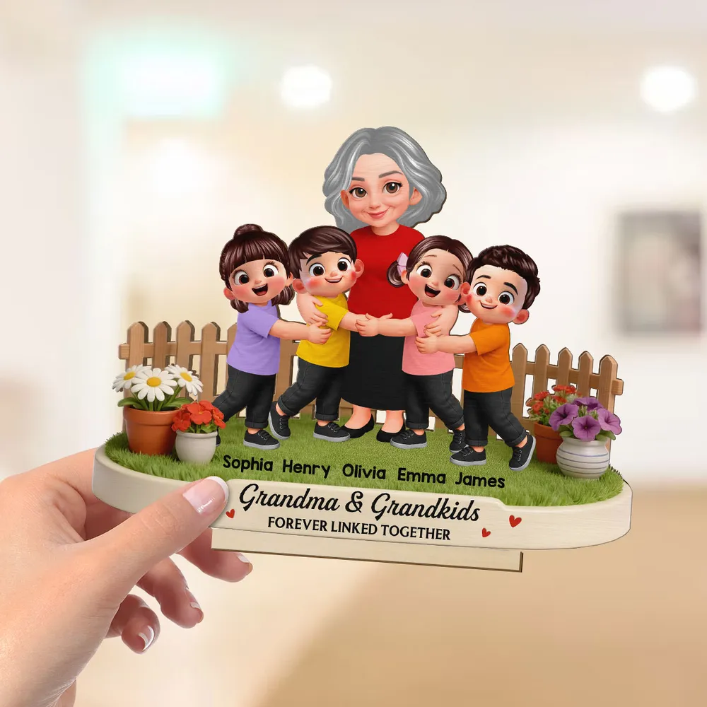 2-Layer Wooden Plaque Personalized Grandma & Grandkids Forever Linked Together Sweet Living Room Display Gift for Grandma - Image 5