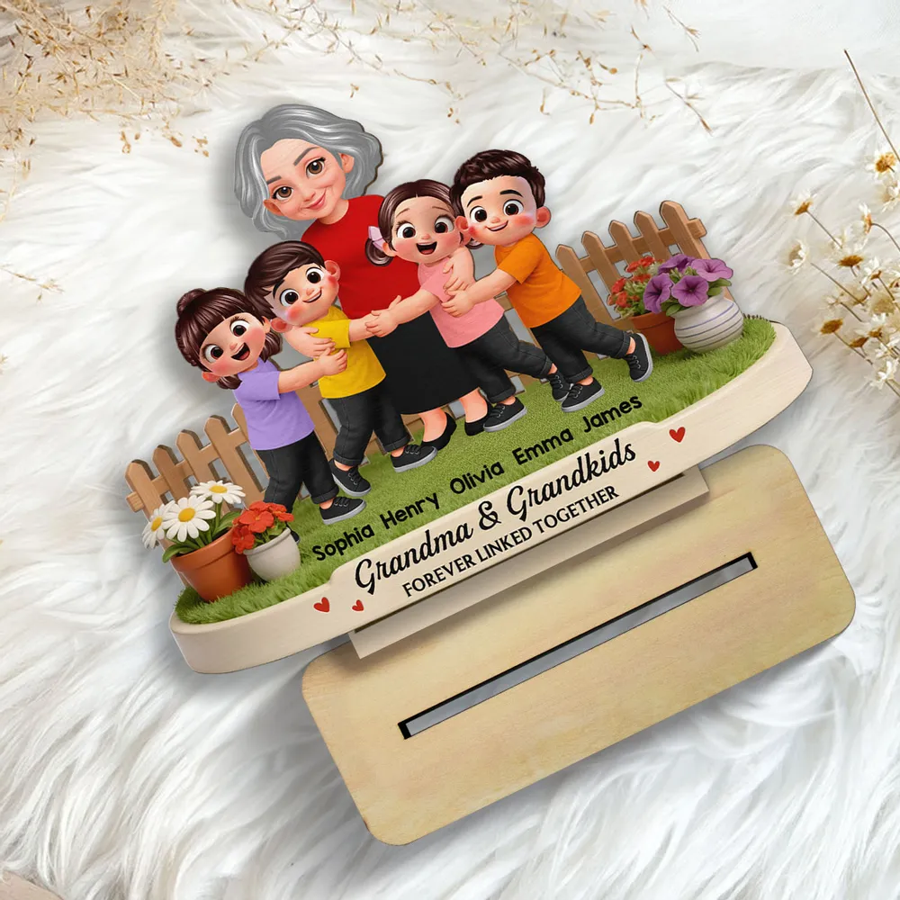 2-Layer Wooden Plaque Personalized Grandma & Grandkids Forever Linked Together Sweet Living Room Display Gift for Grandma - Image 6