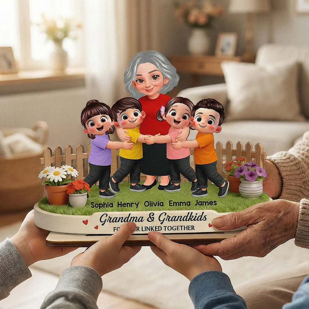 2-Layer Wooden Plaque Personalized Grandma & Grandkids Forever Linked Together Sweet Living Room Display Gift for Grandma - Image 7