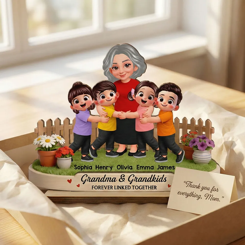 2-Layer Wooden Plaque Personalized Grandma & Grandkids Forever Linked Together Sweet Living Room Display Gift for Grandma - Image 8