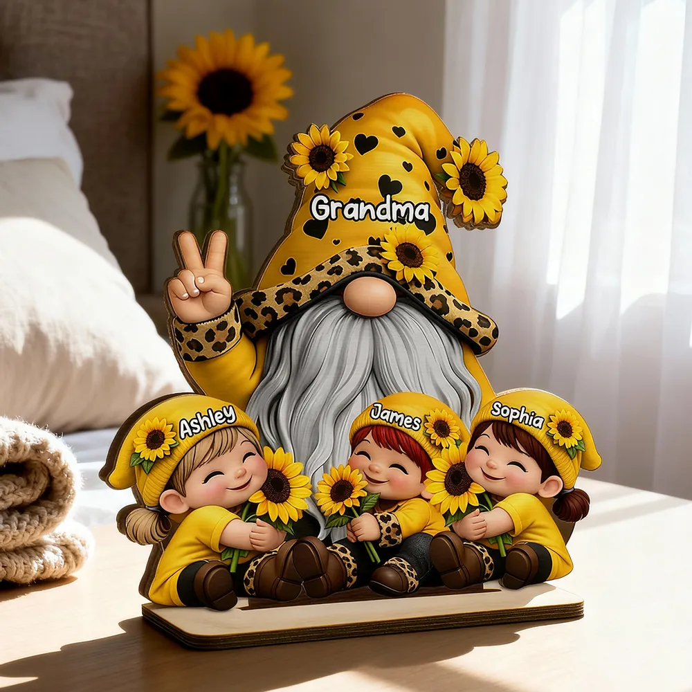 Personalized 2-Layer Wooden Plaque Gnome Grandma With Grandkids and Sunflowers Cute Family Keepsake Unique Gift for Grandma - Image 5