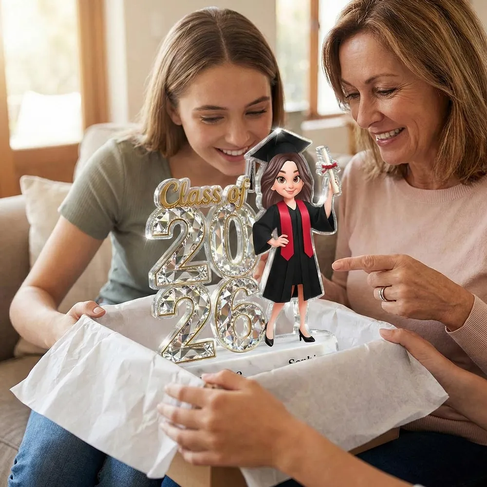 Shaped Acrylic Block Plaque Graduation Decor, Cute Cartoon Grad Holding Diploma, Personalized Keepsake Gift for Her - Image 7