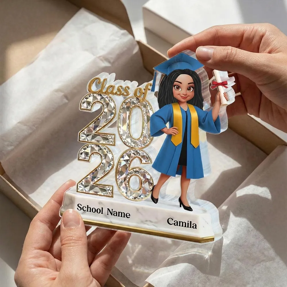 Shaped Acrylic Block Plaque Graduation Decor, Cute Cartoon Grad Holding Diploma, Personalized Keepsake Gift for Her - Image 8