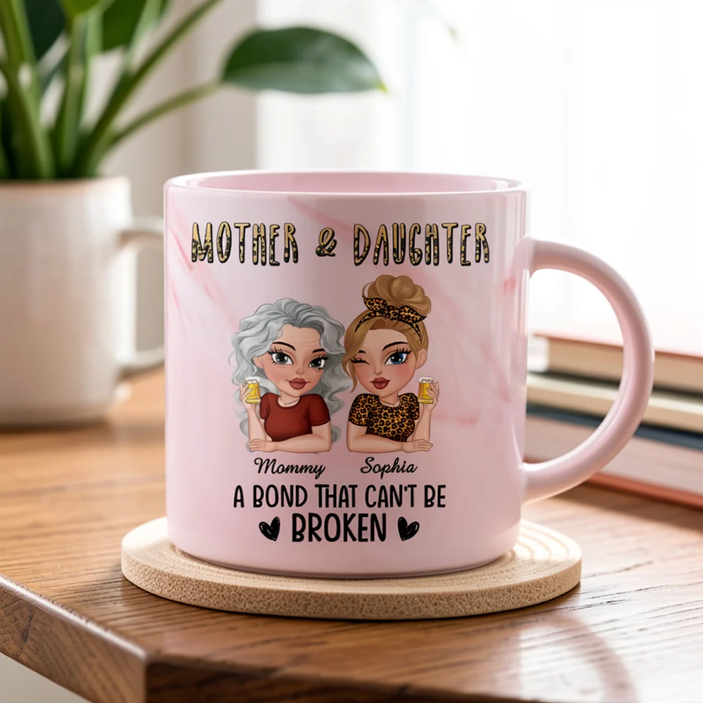A Bond That Can't Be Broken Mother & Daughter Marble Mug, Personalized Pink Marble Gift for Mom or Daughter