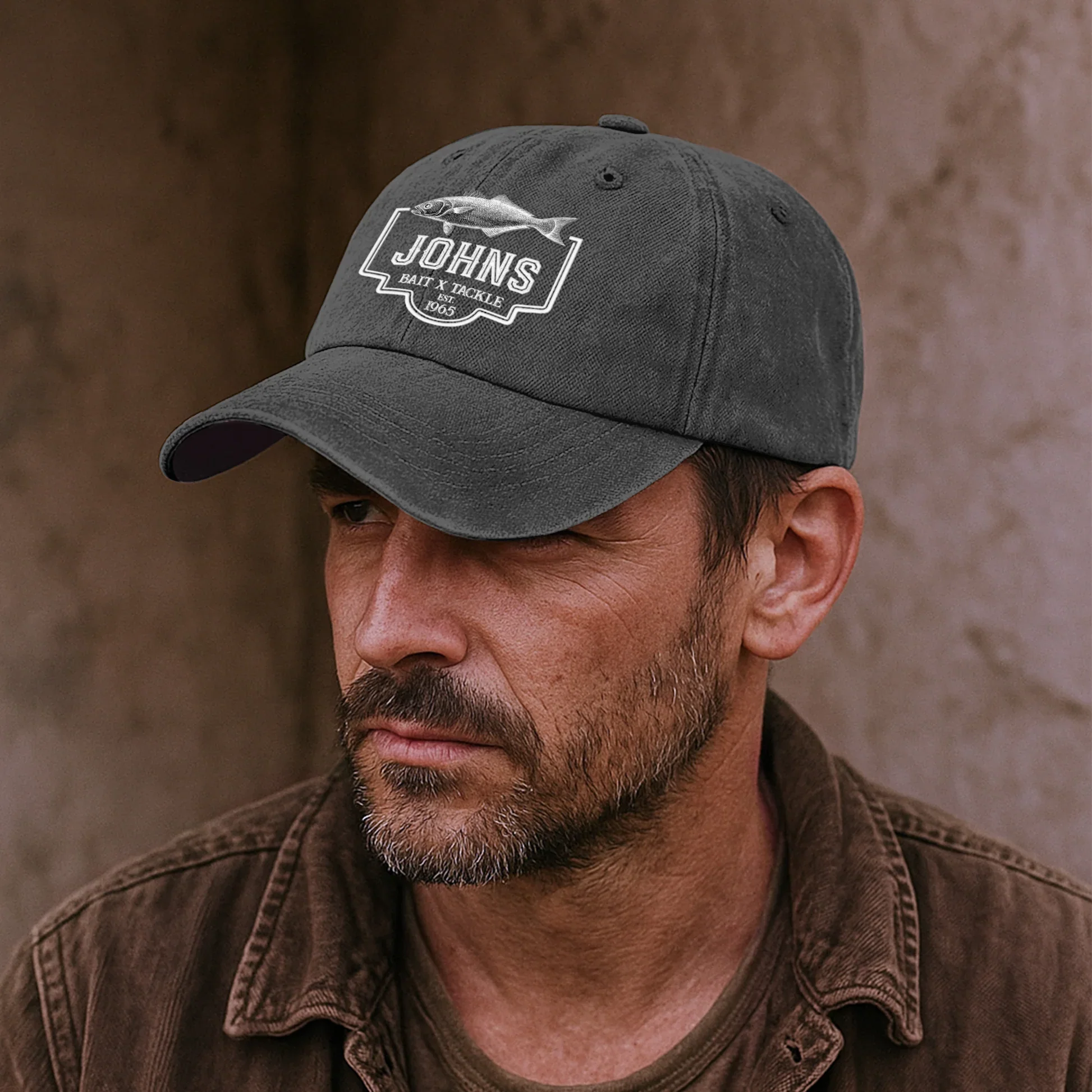 Personalized Washed Denim Baseball Cap with Vintage Fish Logo, Casual Outdoor Wear, Unique Gift for Fishing Lovers - Image 3