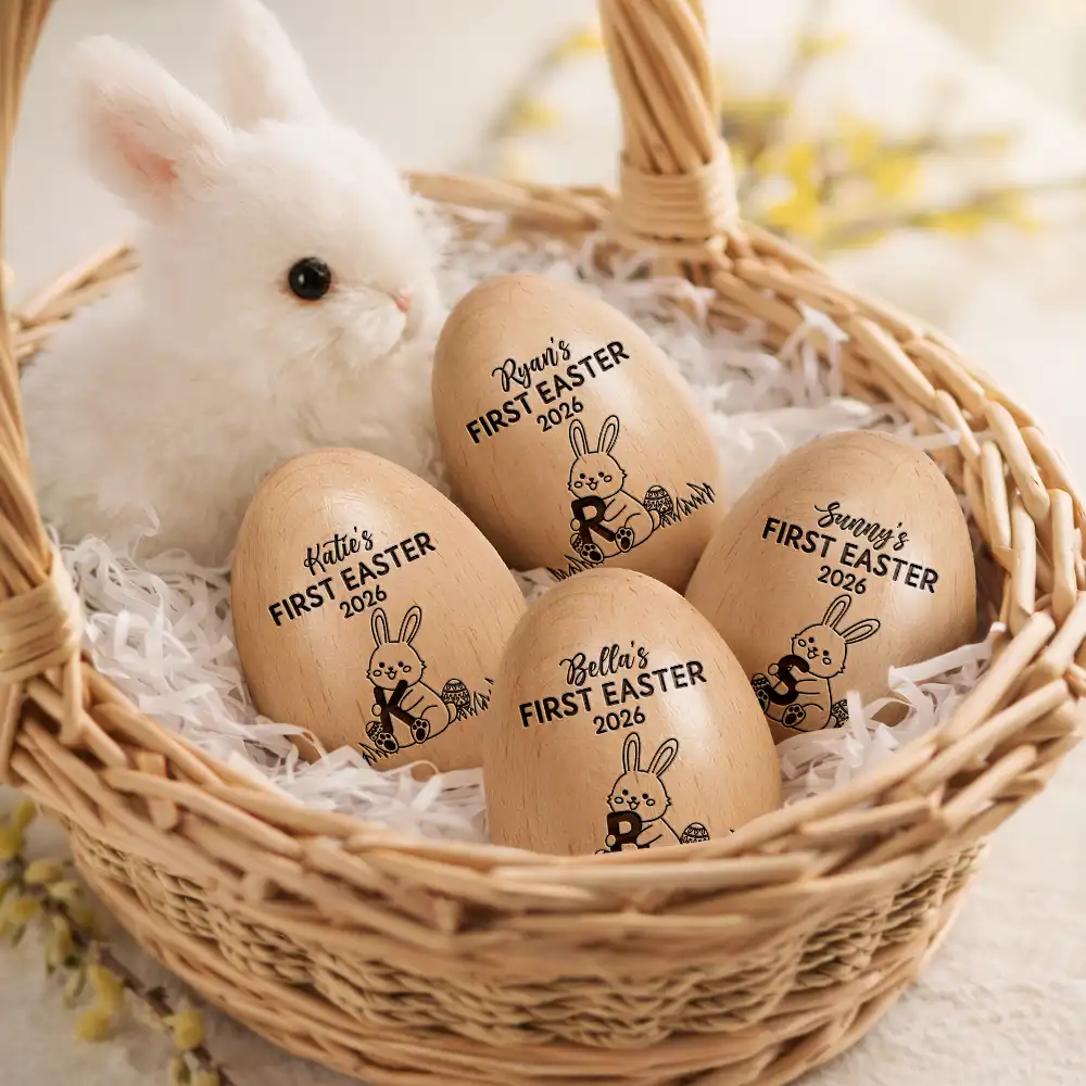 Personalized Wooden Egg Shaker for Baby's First Easter, Bunny Music Design, Unique Keepsake Gift for New Parents - Image 3