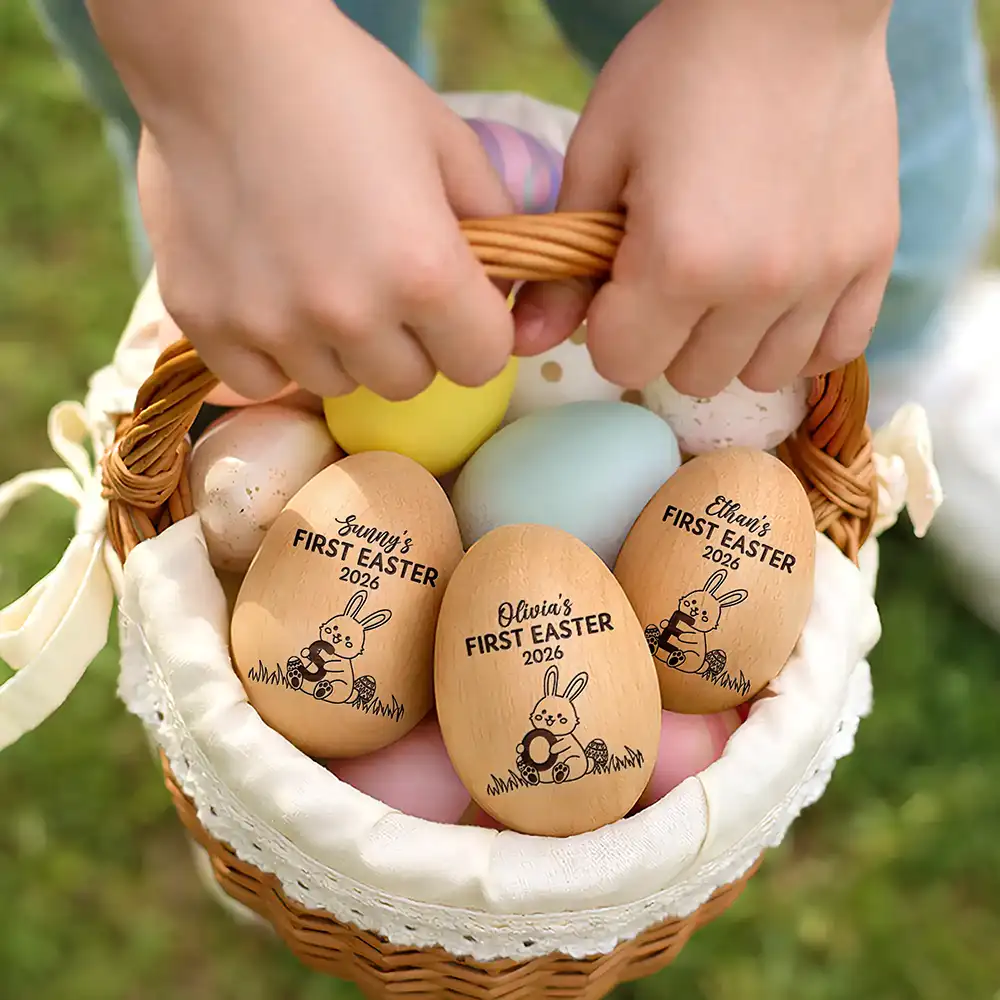 Personalized Wooden Egg Shaker for Baby's First Easter, Bunny Music Design, Unique Keepsake Gift for New Parents - Image 6