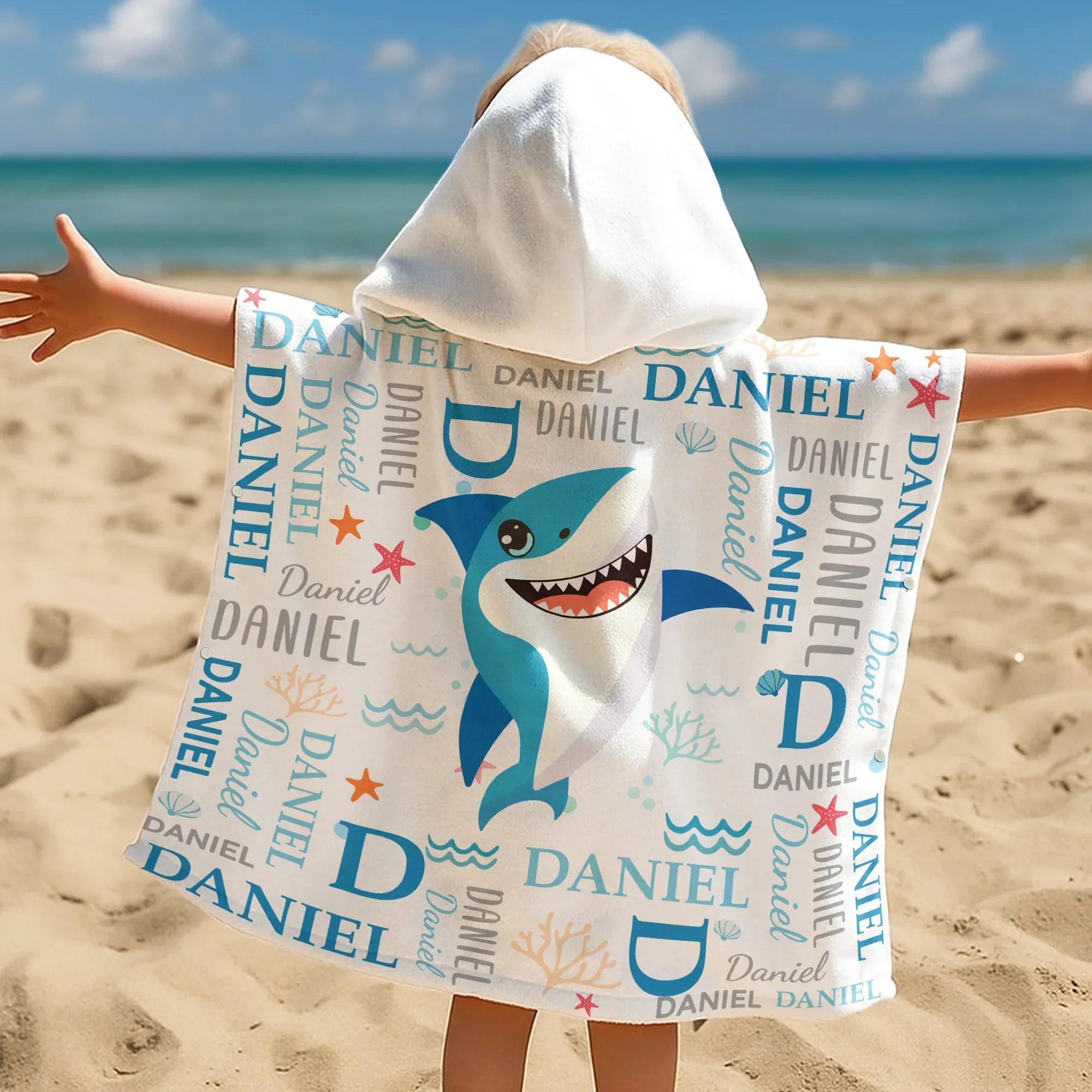 Personalized Shark Beach Towel, Cute Ocean Name Design for Beach Days, Unique Gift for Kids - Image 3