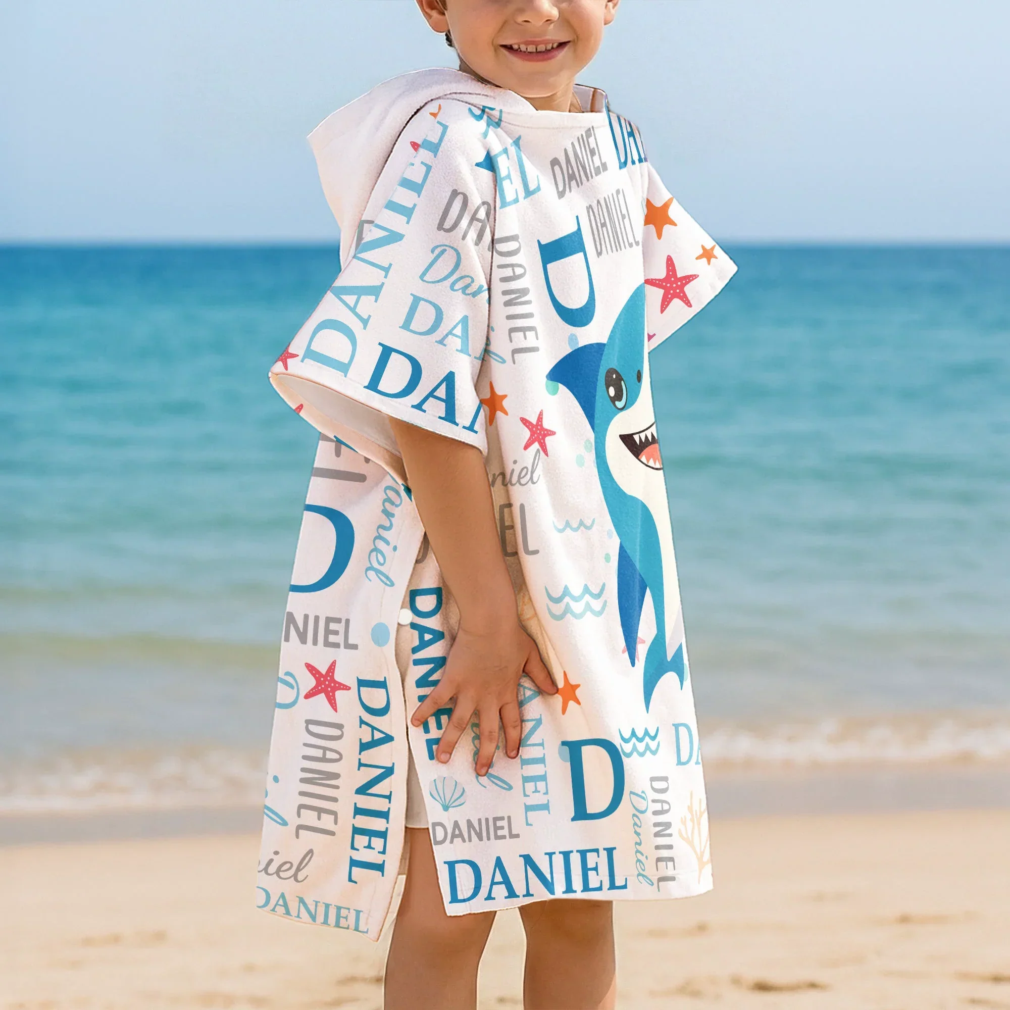 Personalized Shark Beach Towel, Cute Ocean Name Design for Beach Days, Unique Gift for Kids - Image 4