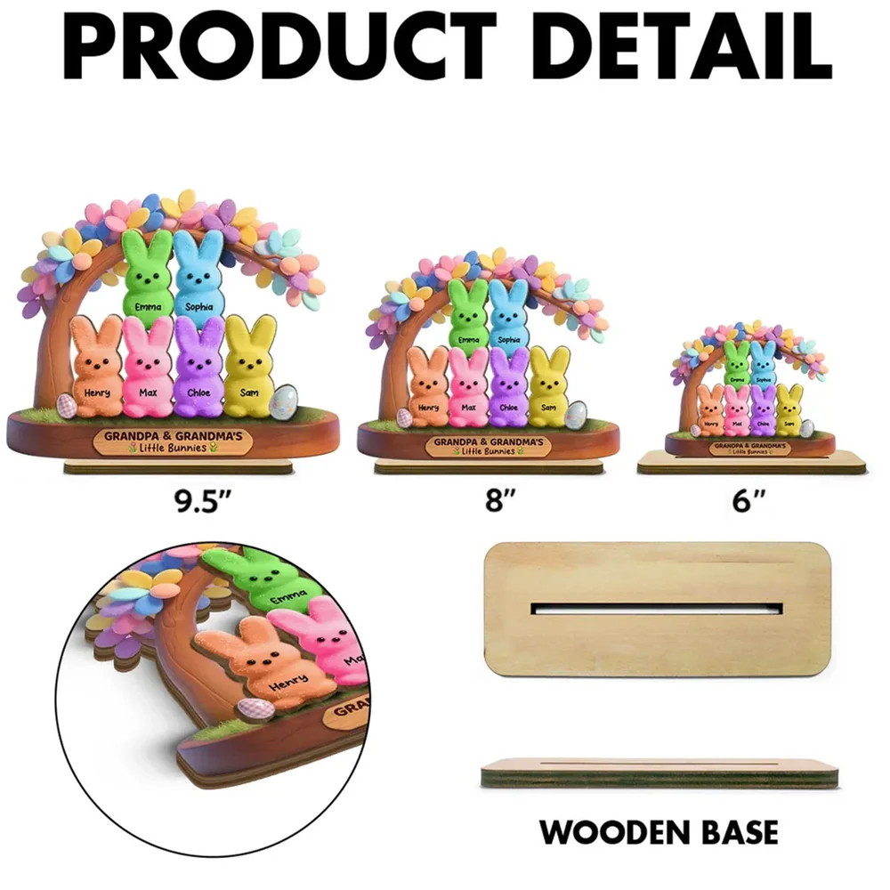 Personalized 2-Layer Wooden Plaque for Grandpa & Grandma, Cute Bunny Family Under Flower Tree, Unique Gift - Image 7