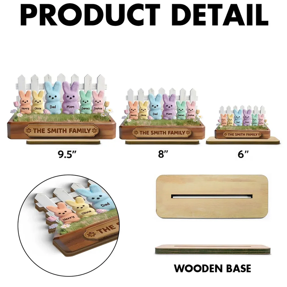 Personalized Easter Bunny Family 2-Layer Wooden Plaque, Pastel Spring Shelf Decor, Unique Gift For Family - Image 7