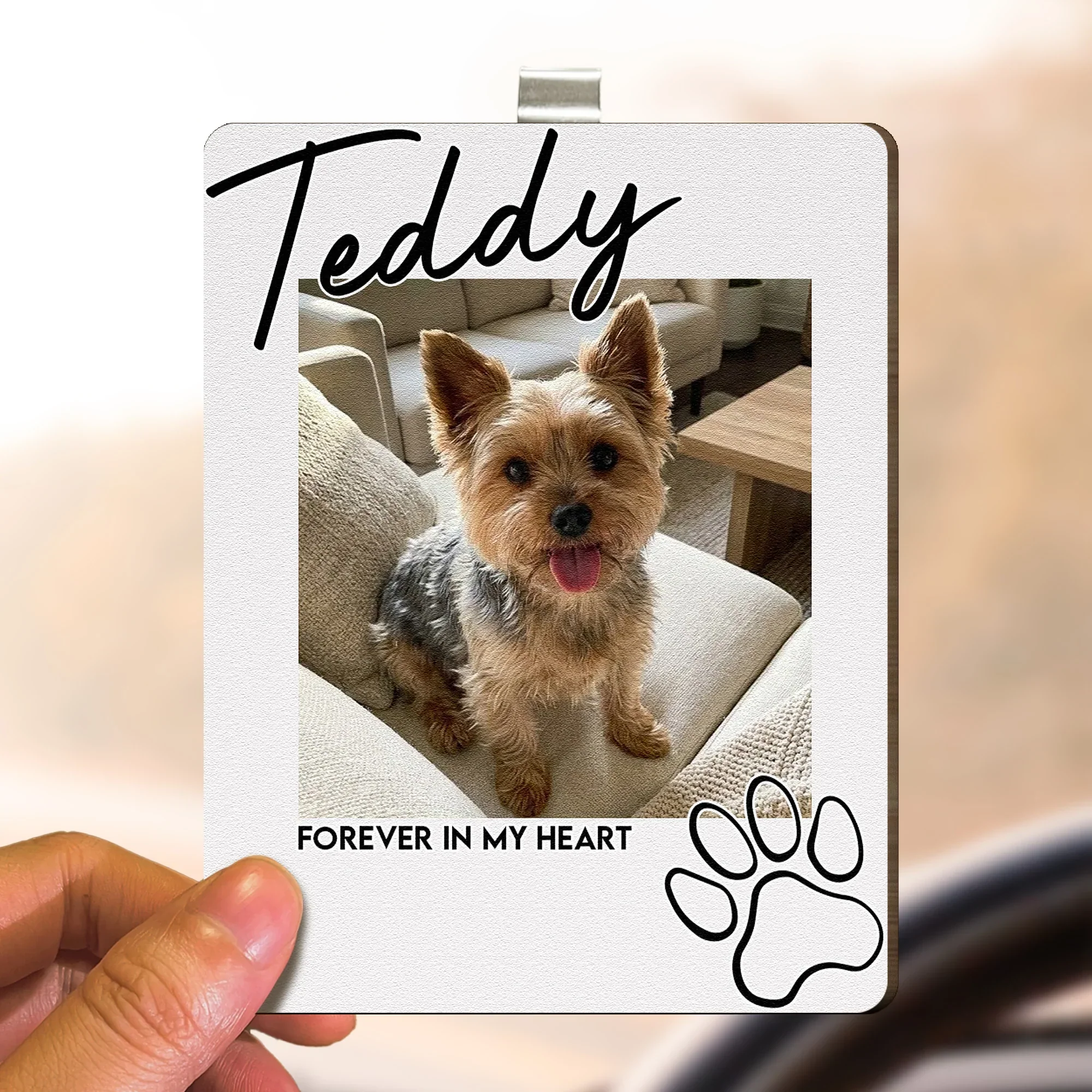Personalized Wooden Car Visor Clip With Pet Photo and Memorial Quote, Warm Car Decor, Unique Gift for Dog Lovers - Image 3