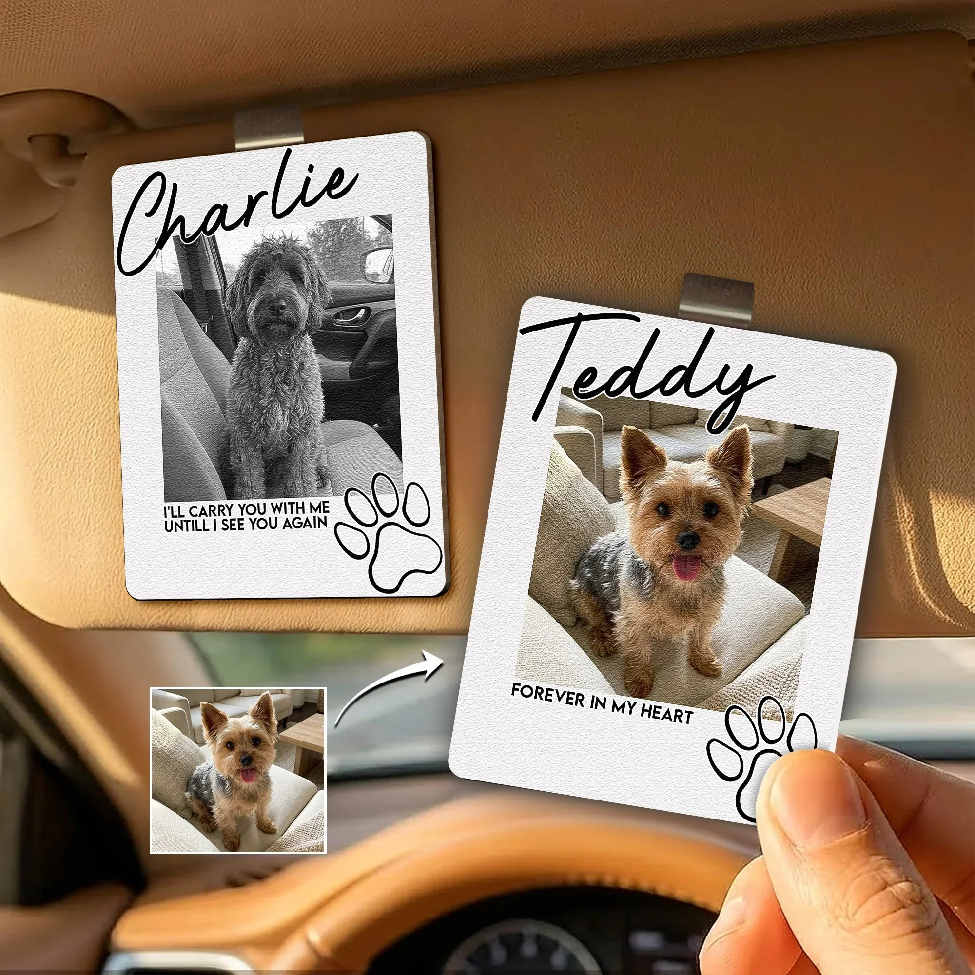 Personalized Wooden Car Visor Clip With Pet Photo and Memorial Quote, Warm Car Decor, Unique Gift for Dog Lovers - Image 4