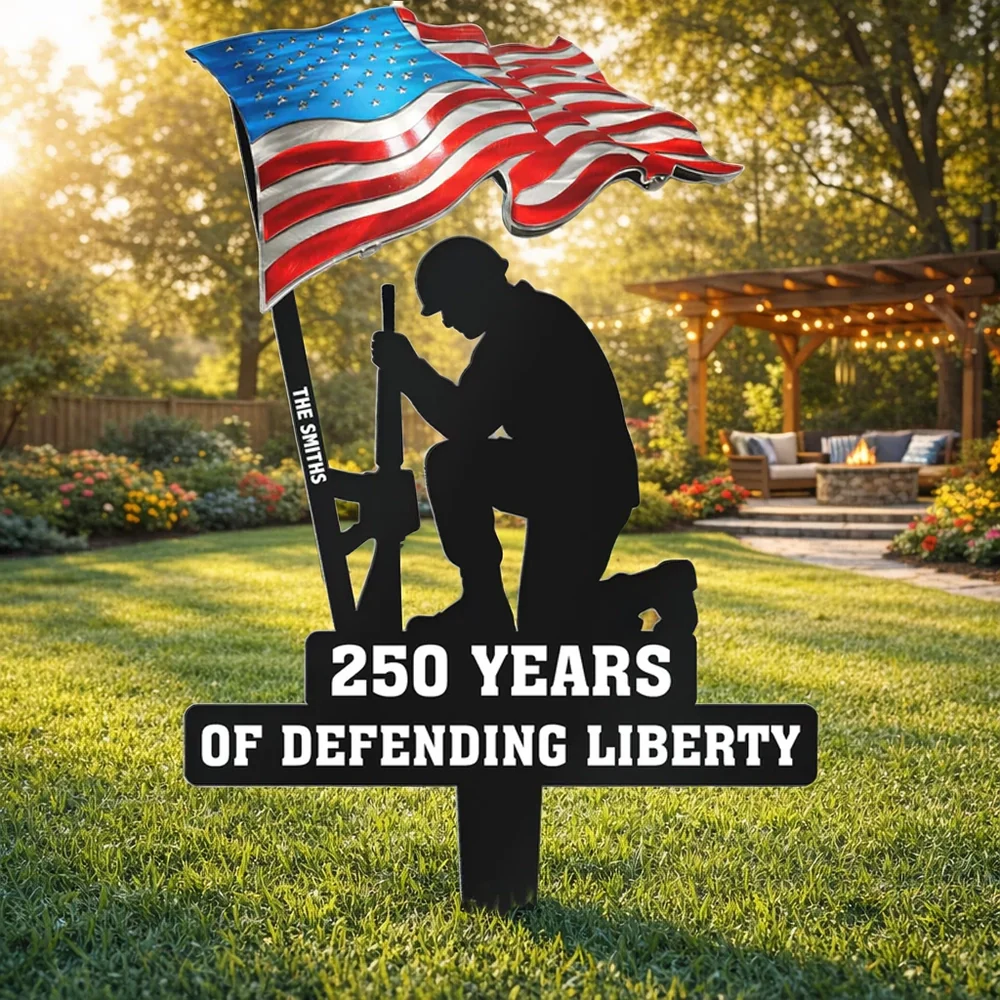 250 Years Of Defending Liberty Personalized Metal Garden Stake - Proud Patriotic Yard Tribute Gift