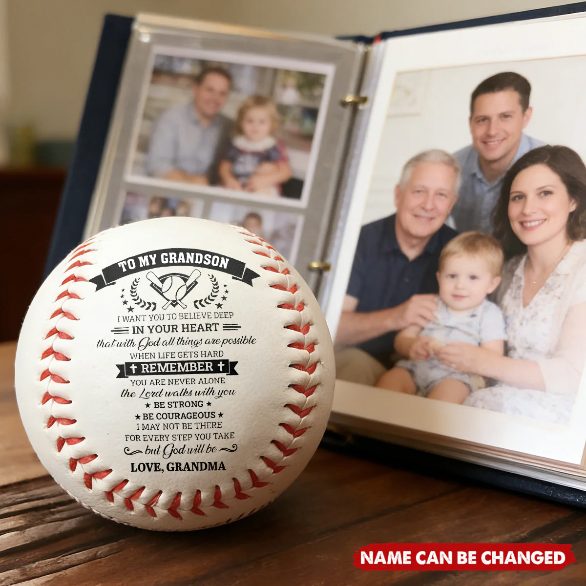 To My Grandson Baseball Ball, Personalized Encouragement Quote, Heartwarming Keepsake Gift from Grandpa - Image 4