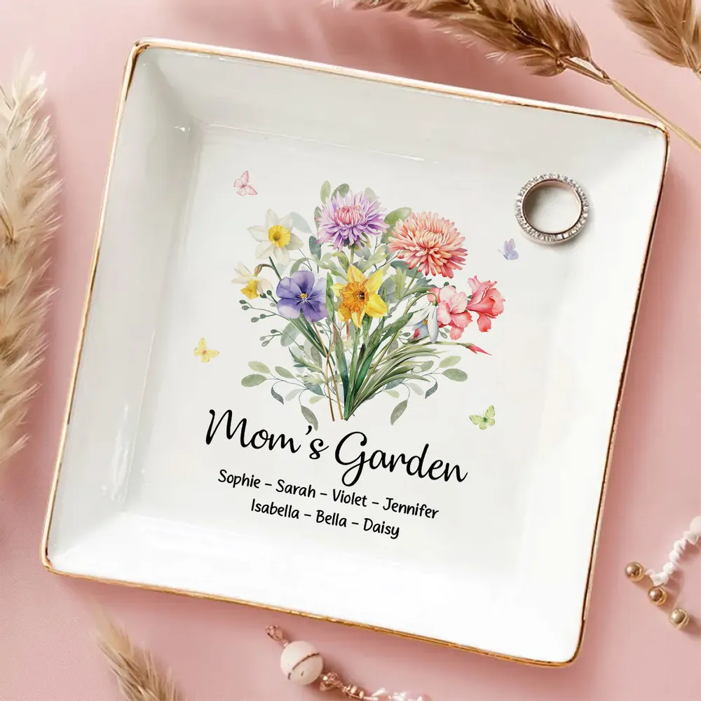 Mom's Garden Jewelry Dish, Personalized Floral Ring Holder for Daily Jewelry Storage, Thoughtful Gift for Mom - Image 2