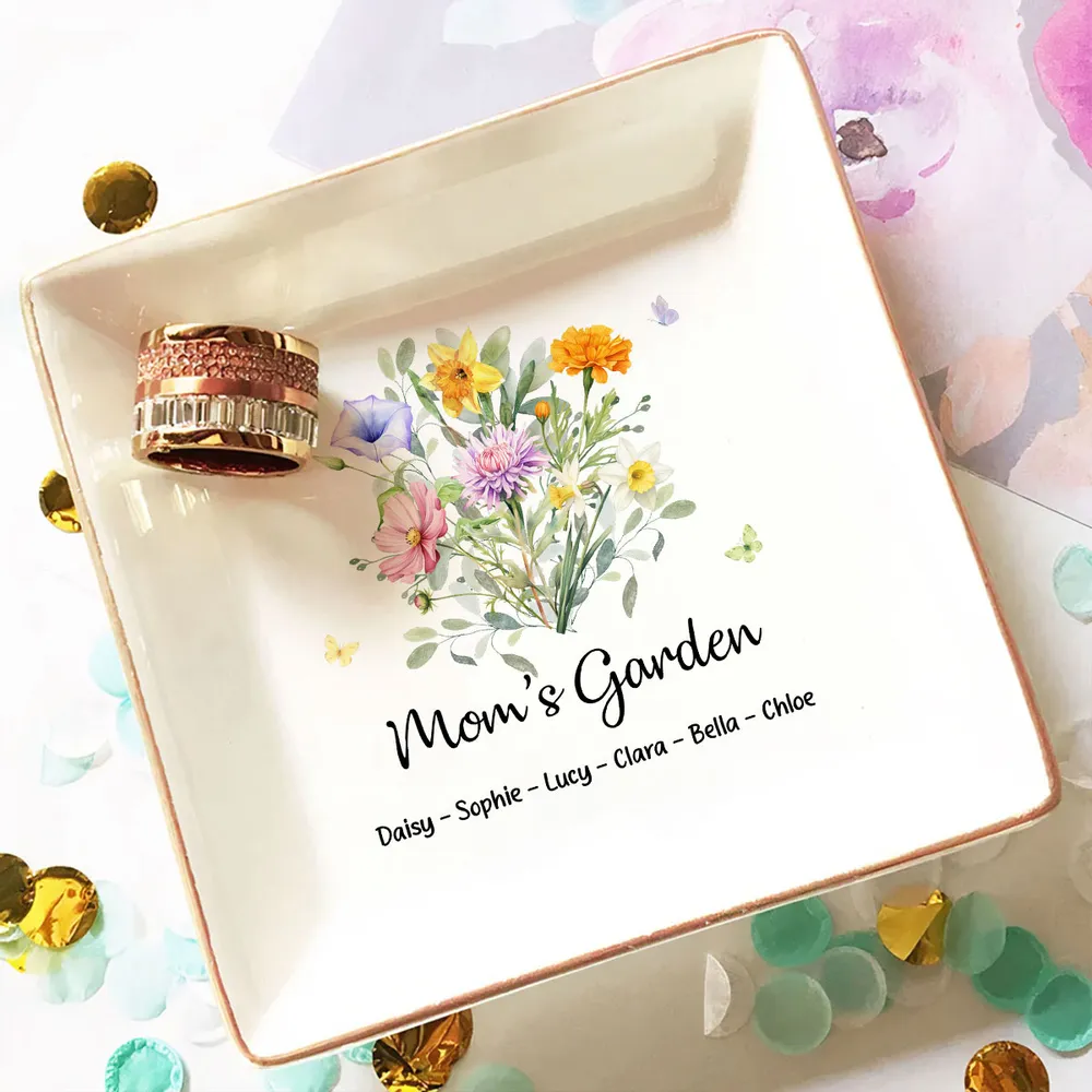 Mom's Garden Jewelry Dish, Personalized Floral Ring Holder for Daily Jewelry Storage, Thoughtful Gift for Mom - Image 5