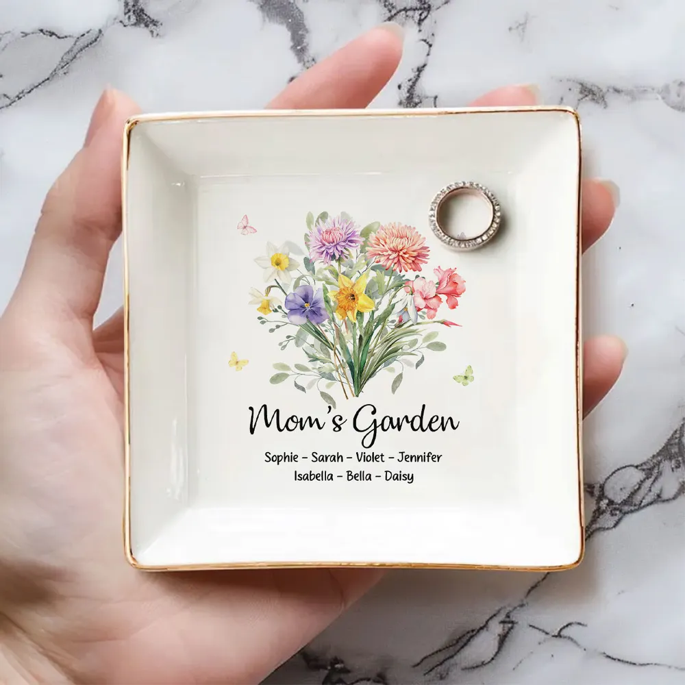 Mom's Garden Jewelry Dish, Personalized Floral Ring Holder for Daily Jewelry Storage, Thoughtful Gift for Mom - Image 6
