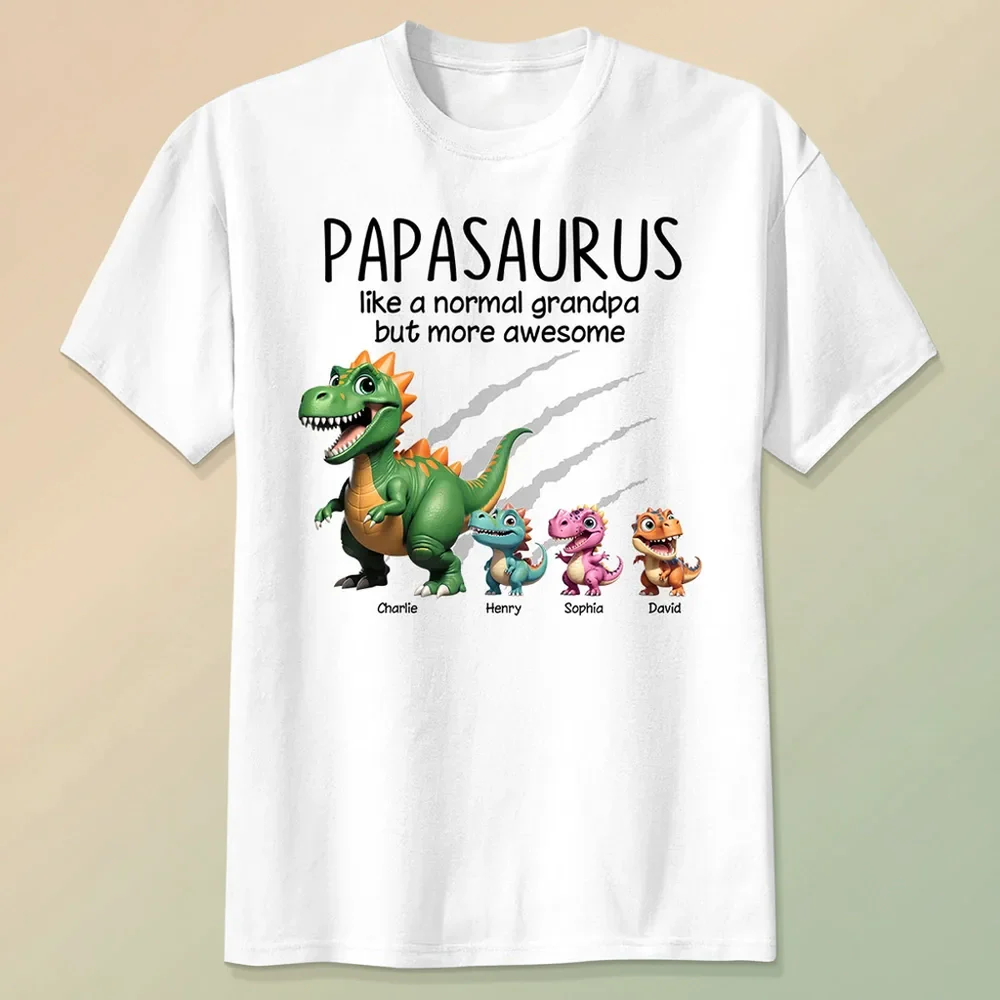 Personalized Papasaurus Classic Tee with Cute Dinosaur Crew Funny Grandpa Gift for Father's Day and Everyday Smiles