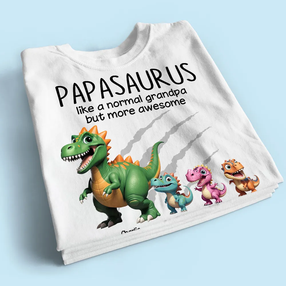Personalized Papasaurus Classic Tee with Cute Dinosaur Crew Funny Grandpa Gift for Father's Day and Everyday Smiles - Image 4