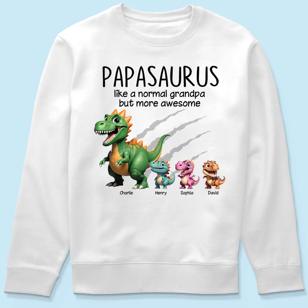 Personalized Papasaurus Classic Tee with Cute Dinosaur Crew Funny Grandpa Gift for Father's Day and Everyday Smiles - Image 6