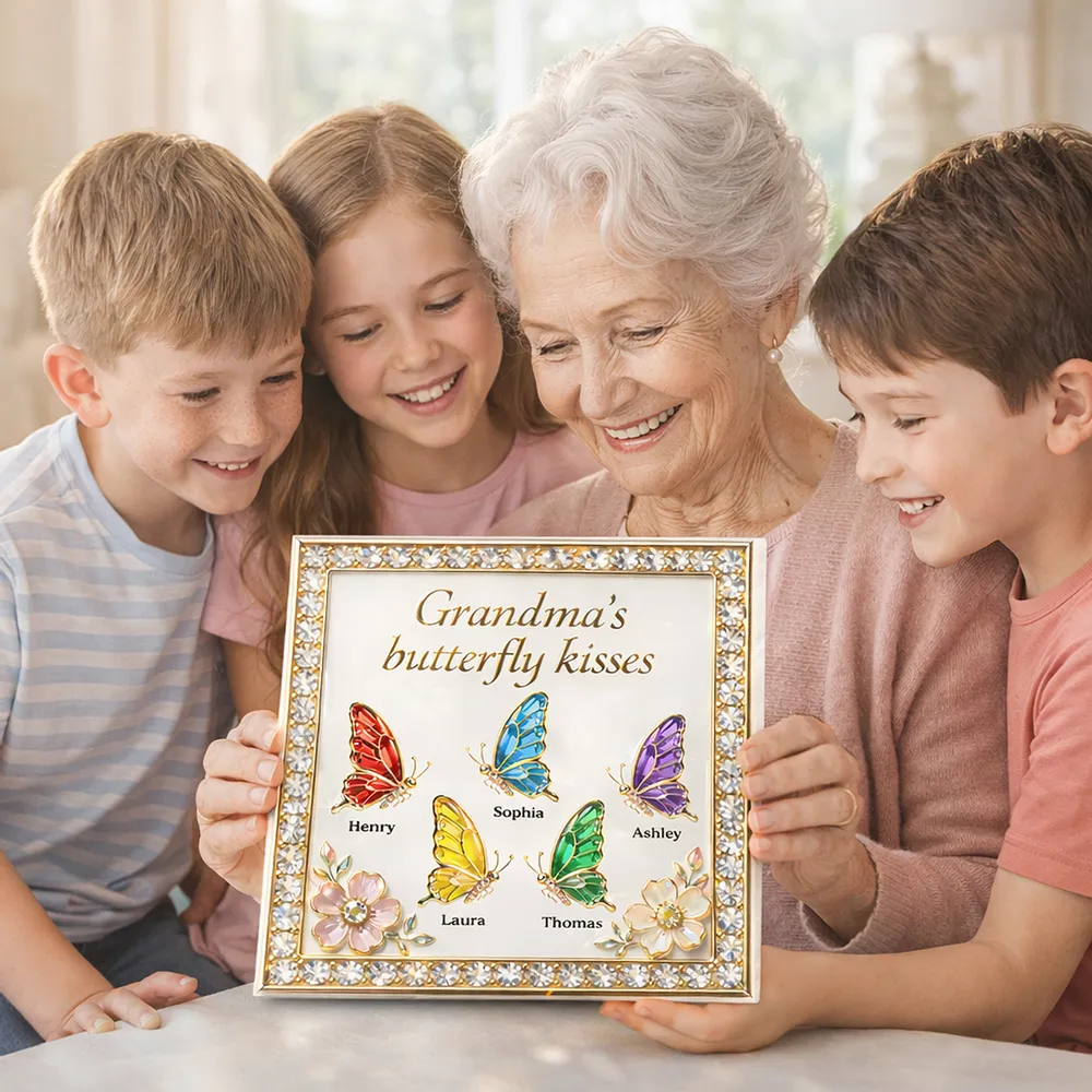 Personalized Shaped Acrylic Block Plaque, Grandma's Butterfly Kisses Shelf Decor, Unique Gift for Grandma or Mom - Image 2
