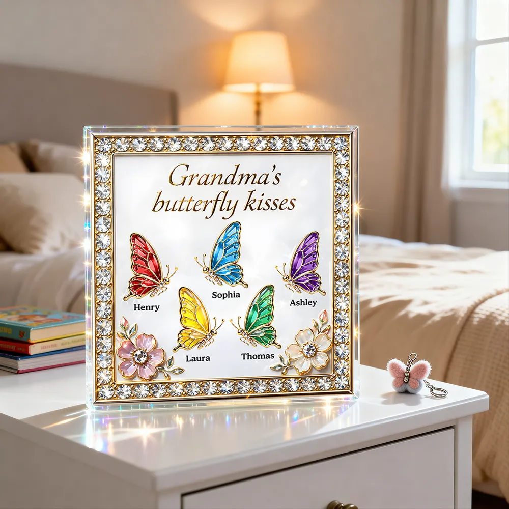 Personalized Shaped Acrylic Block Plaque, Grandma's Butterfly Kisses Shelf Decor, Unique Gift for Grandma or Mom - Image 3