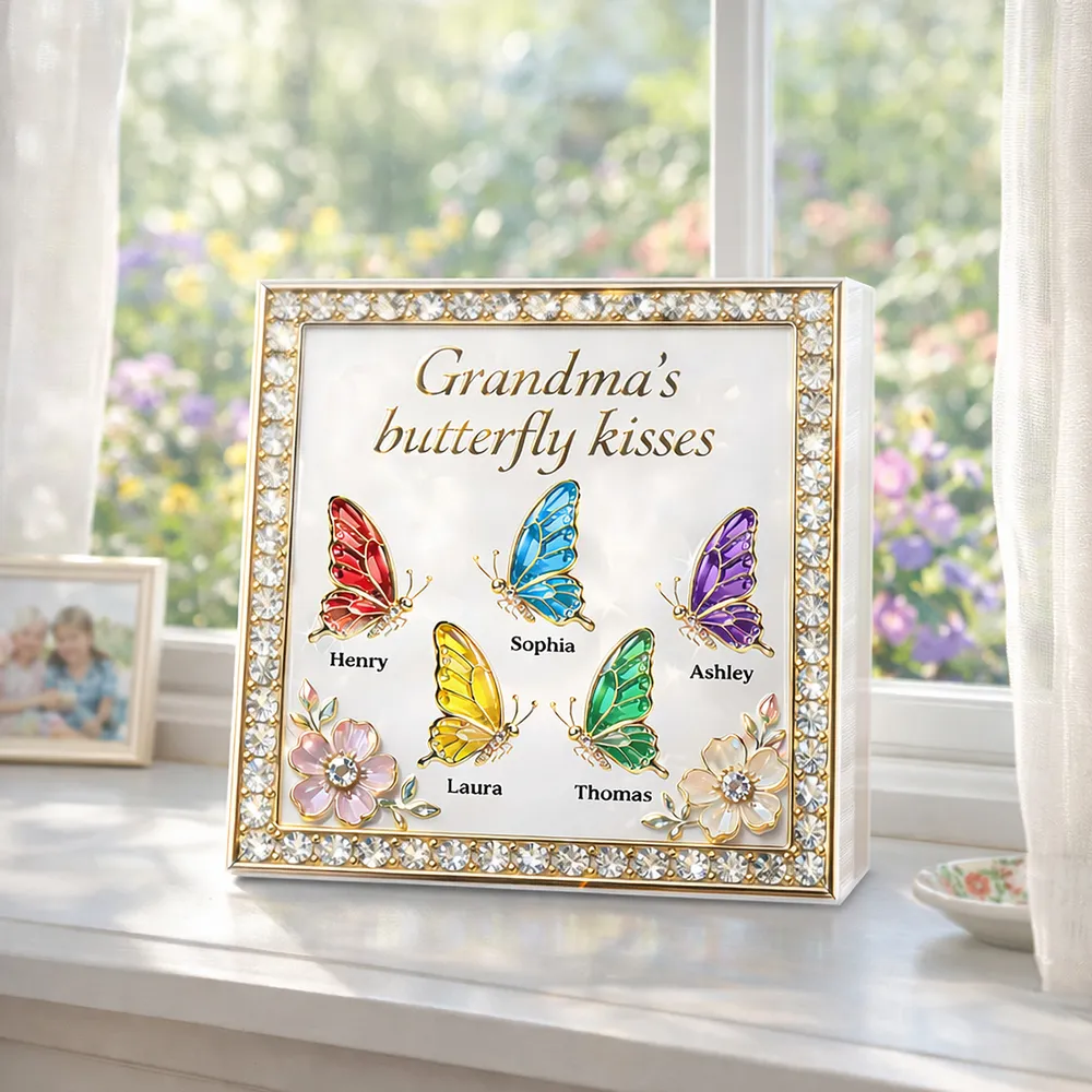 Personalized Shaped Acrylic Block Plaque, Grandma's Butterfly Kisses Shelf Decor, Unique Gift for Grandma or Mom - Image 8