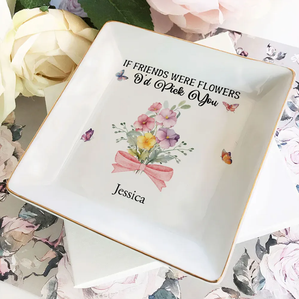 Personalized Friendship Jewelry Dish, Old Friends Floral Quote Vanity Decor, Unique Gift for Best Friend - Image 6