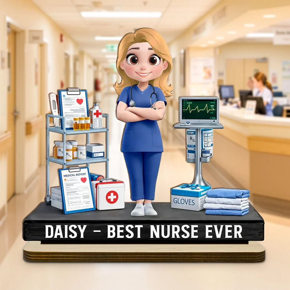 Personalized 2-Layer Wooden Plaque Nurse Figurine With Heartfelt Message, Cute Desk Decor, Unique Gift for Nurses