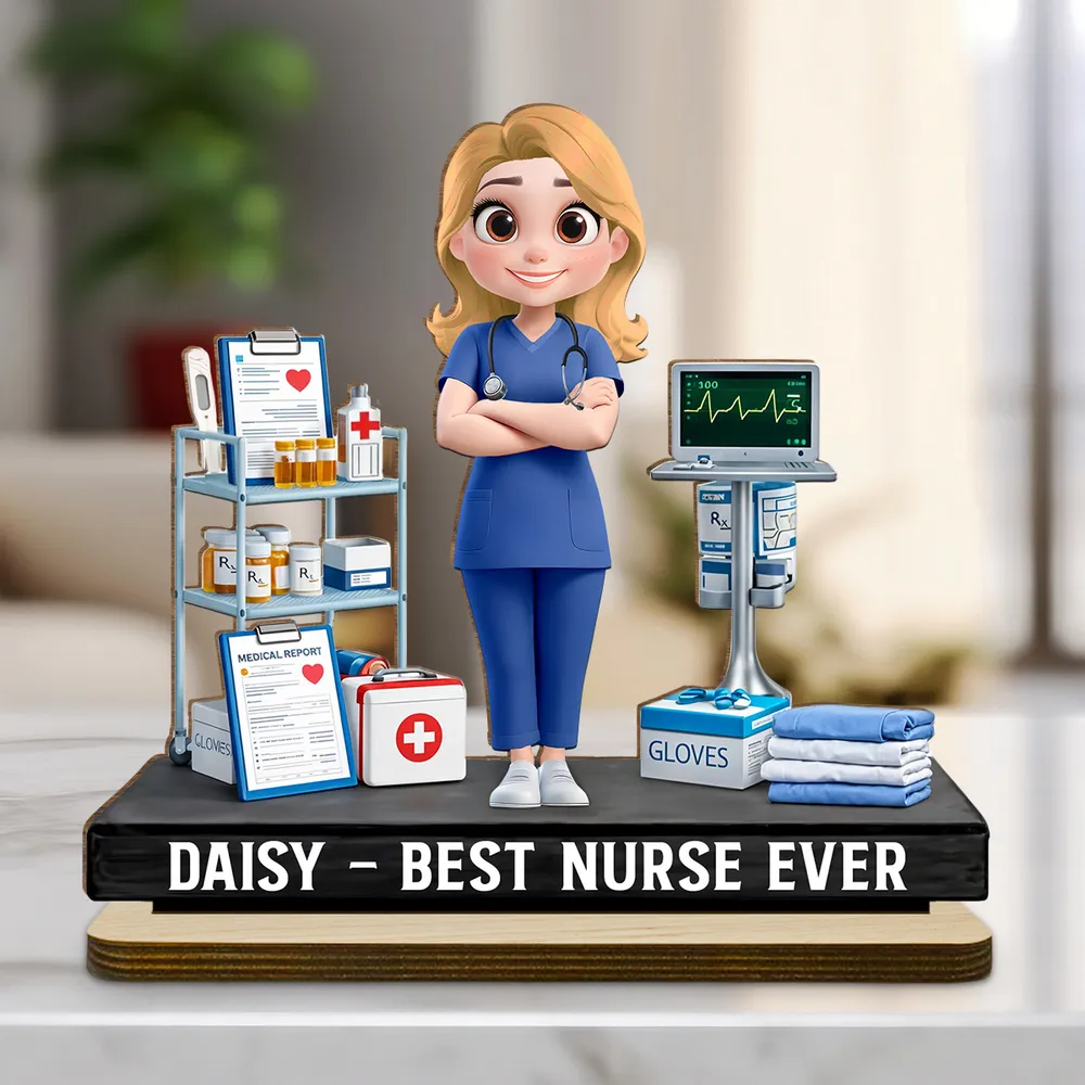 Personalized 2-Layer Wooden Plaque Nurse Figurine With Heartfelt Message, Cute Desk Decor, Unique Gift for Nurses - Image 5