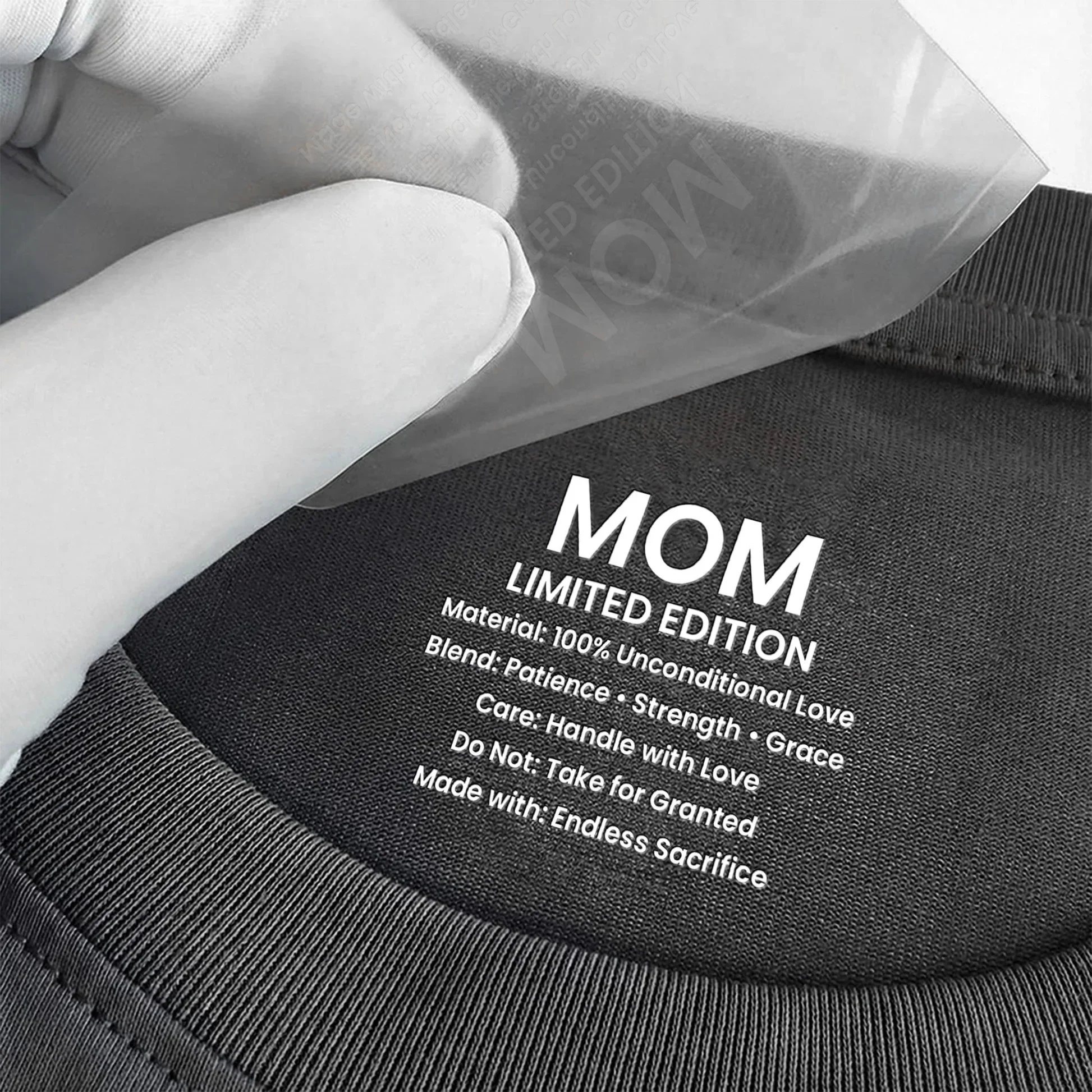 Personalized Mom Care Label Classic Tee, Limited Edition Message, Sweet Gift for Mom for Mother's Day or Birthday - Image 3
