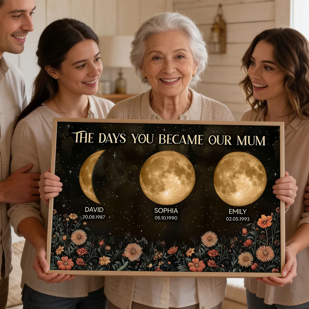 Personalized Moon Phases & Vintage Wildflowers Poster for Mom, The Days You Became Our Mum, Unique Mother's Day Gift - Image 3