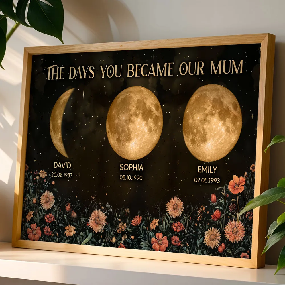 Personalized Moon Phases & Vintage Wildflowers Poster for Mom, The Days You Became Our Mum, Unique Mother's Day Gift - Image 7