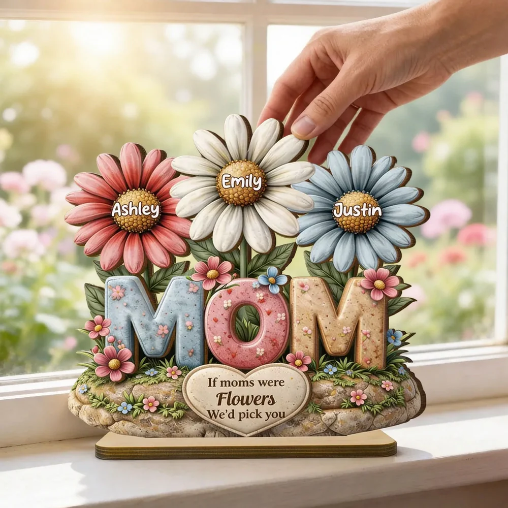 If Moms Were Flowers We'd Pick You 2-Layer Wooden Plaque, Personalized Family Keepsake Gift for Mom, Bright Floral Home Decor - Image 2