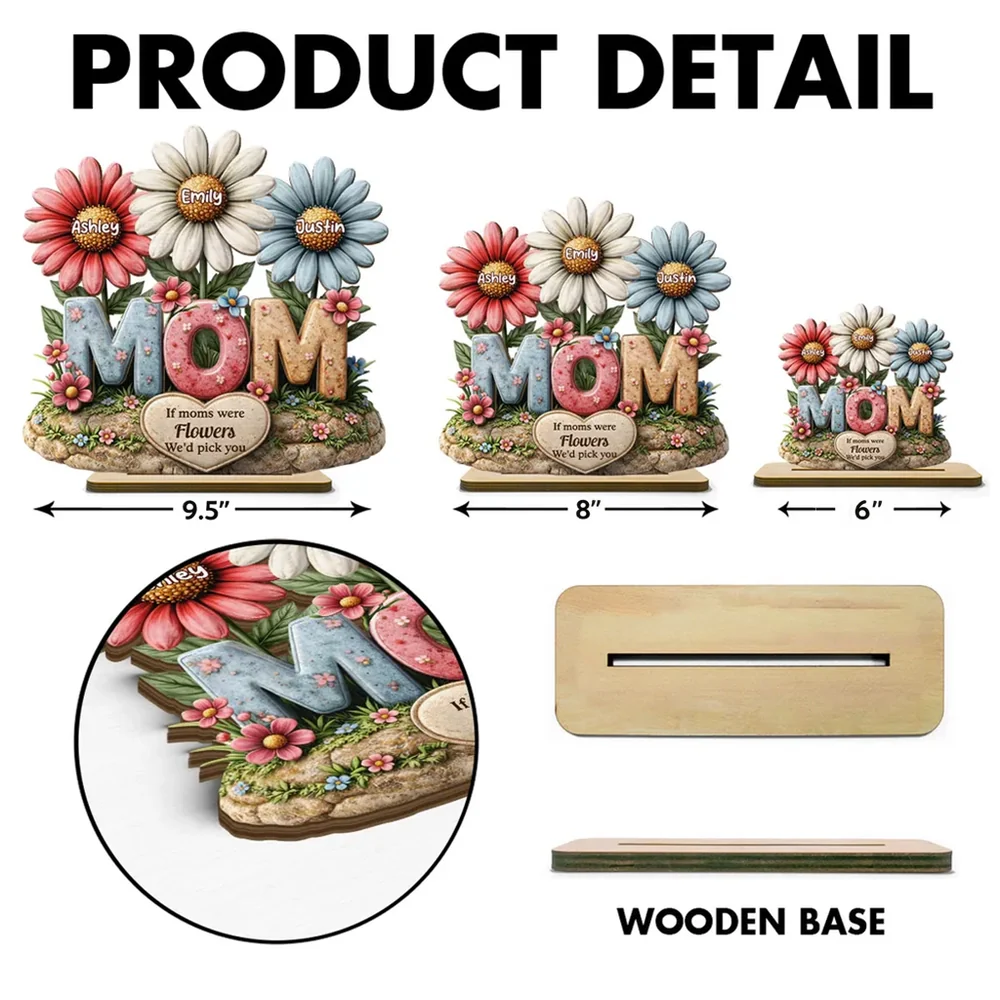 If Moms Were Flowers We'd Pick You 2-Layer Wooden Plaque, Personalized Family Keepsake Gift for Mom, Bright Floral Home Decor - Image 4