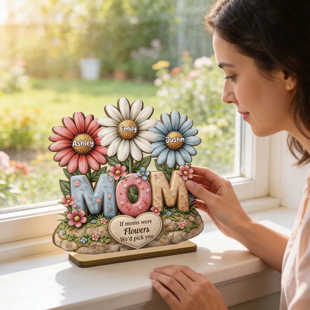 If Moms Were Flowers We'd Pick You 2-Layer Wooden Plaque, Personalized Family Keepsake Gift for Mom, Bright Floral Home Decor - Image 6