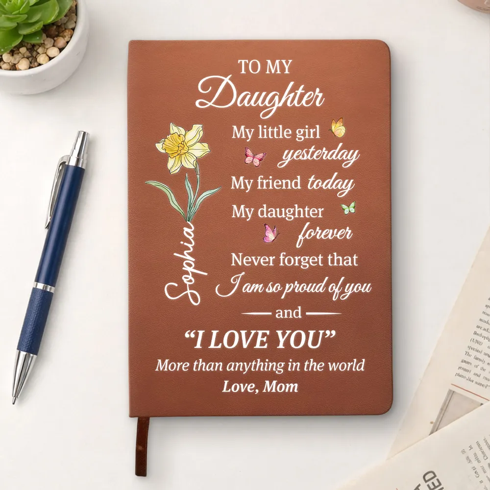 Personalized Leather Journal, To My Daughter Quote with Floral Butterflies, Unique Gift from Mom for Daily Notes - Image 2