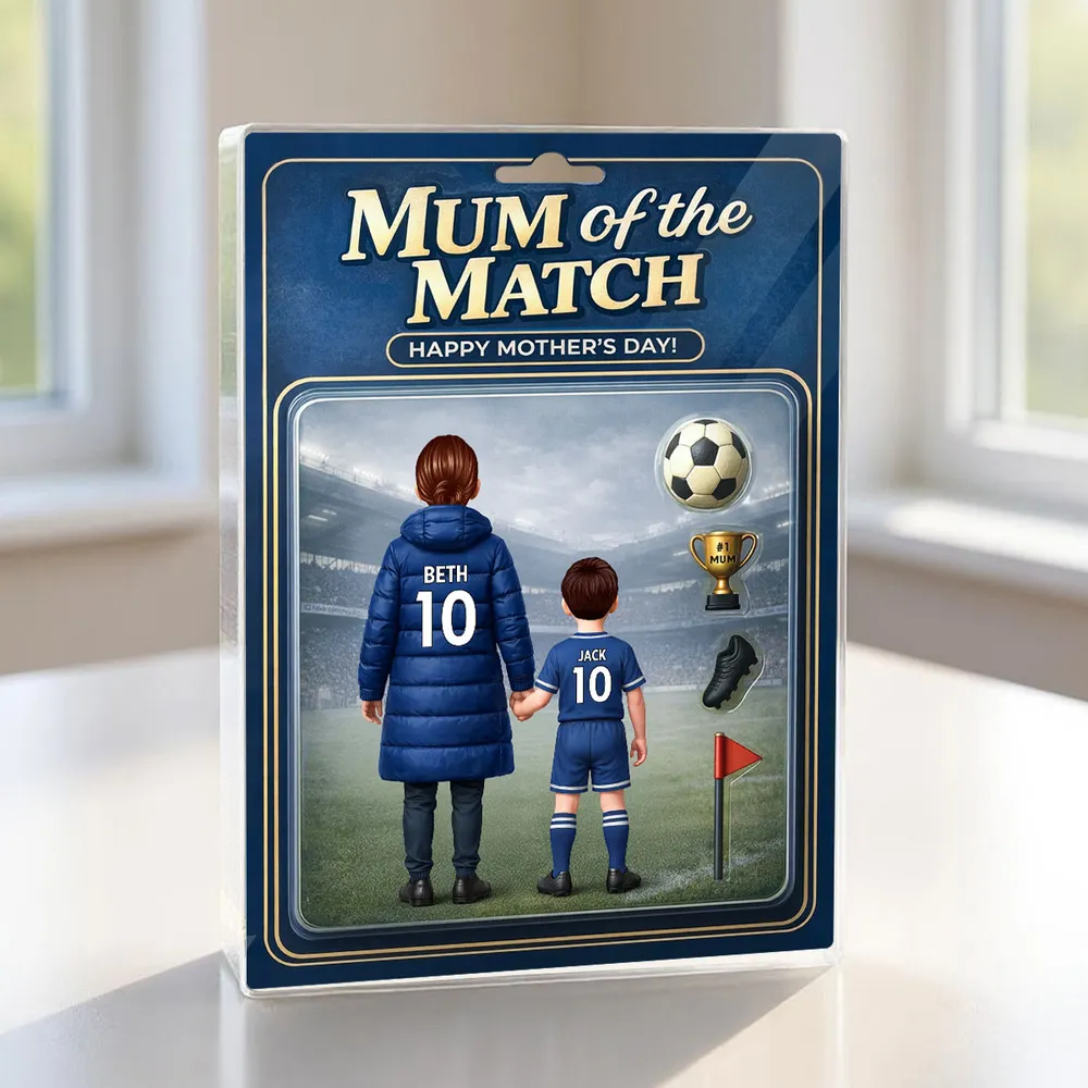 Personalized Rectangle Acrylic Block Plaque Mum of the Match Soccer Mom and Kid Holding Hands Stadium Scene Unique Mother's Day Gift - Image 2