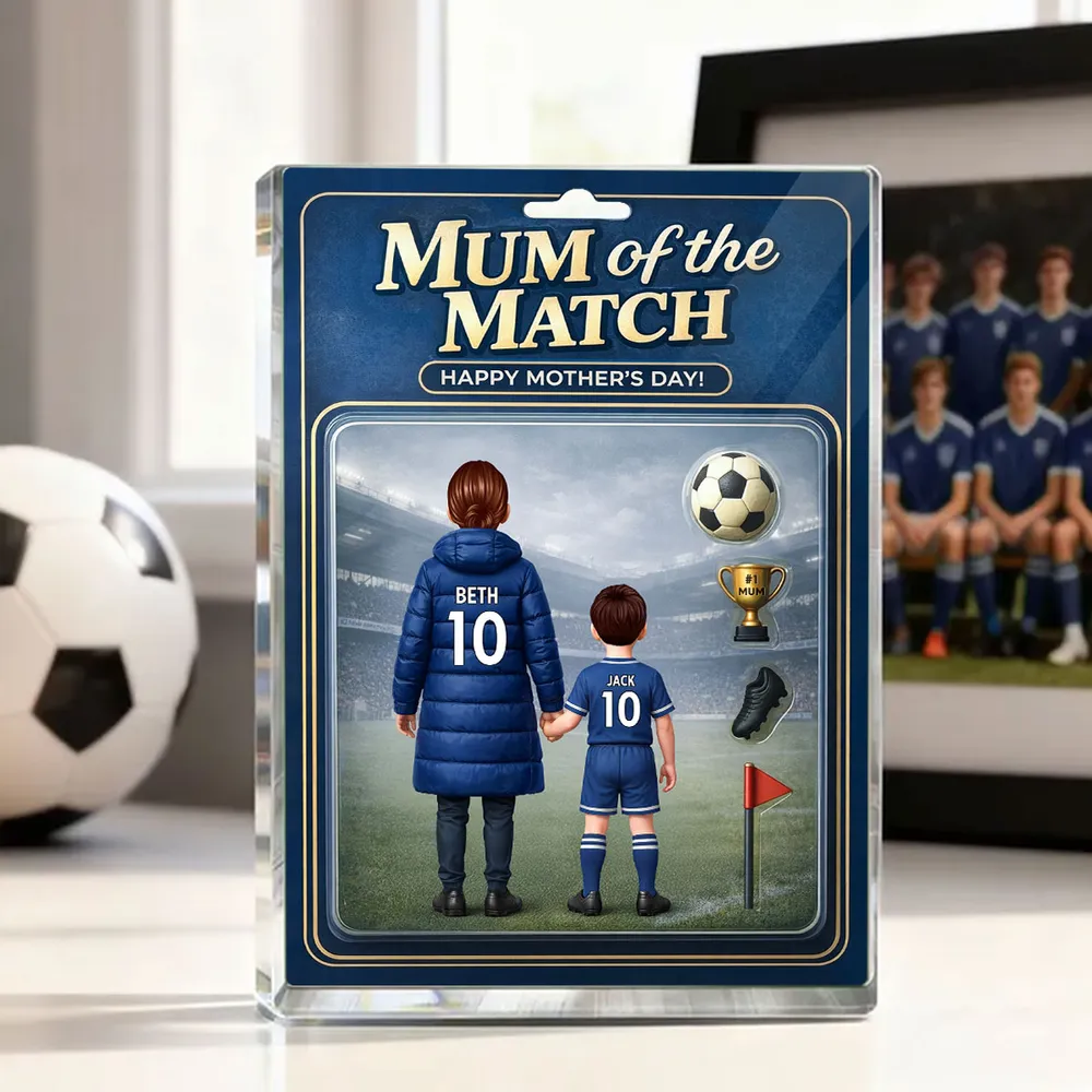 Personalized Rectangle Acrylic Block Plaque Mum of the Match Soccer Mom and Kid Holding Hands Stadium Scene Unique Mother's Day Gift - Image 3