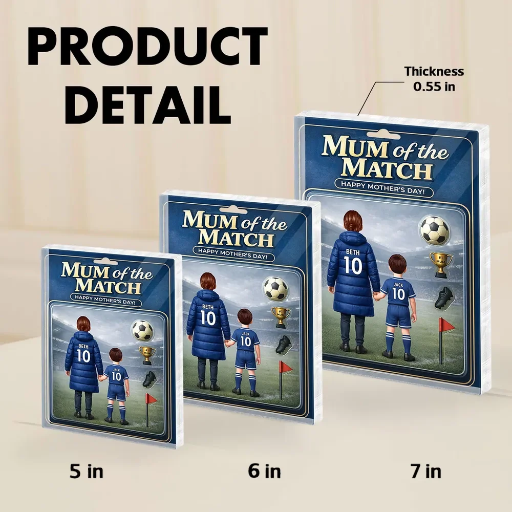 Personalized Rectangle Acrylic Block Plaque Mum of the Match Soccer Mom and Kid Holding Hands Stadium Scene Unique Mother's Day Gift - Image 4