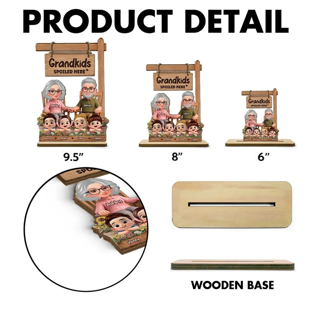 2-Layer Wooden Plaque for Grandma - Grandkids Spoiled Here Sign with Sweet Grandparent Scene - Creative Gift - Image 4
