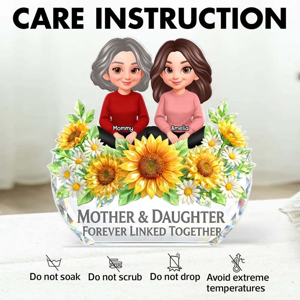 Personalized Shaped Acrylic Block Plaque, Mother & Daughter Forever Linked Together Sunflower Decor, Unique Gift for Mom - Image 5
