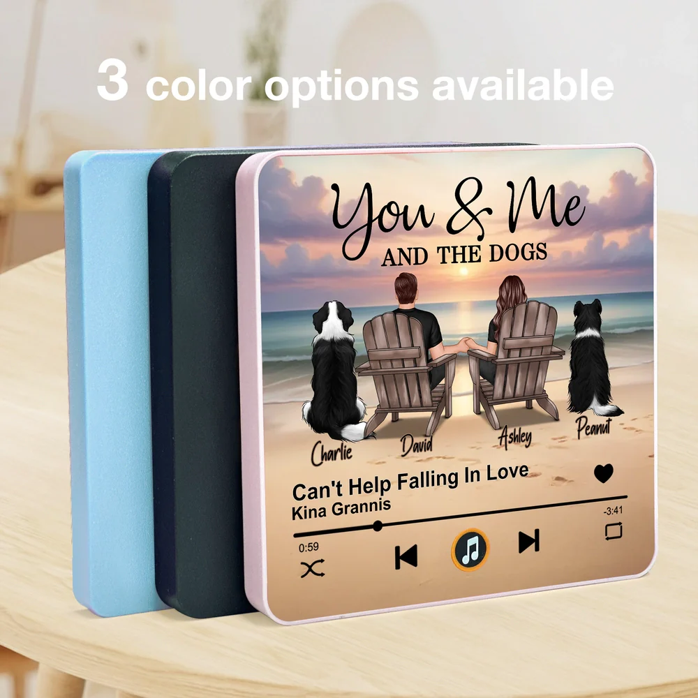 Personalized Acrylic Music Magnet Sunset Beach Couple With Dogs Fridge Decor Unique Gift for Couples & Dog Lovers - Image 3