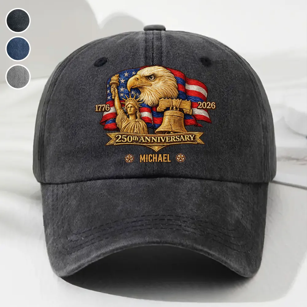 Personalized Washed Denim Baseball Cap with Patriotic Eagle Flag 250th Anniversary Design - Unique Gift for History Lovers - Image 2