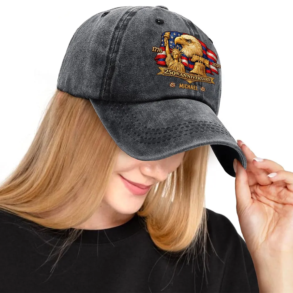 Personalized Washed Denim Baseball Cap with Patriotic Eagle Flag 250th Anniversary Design - Unique Gift for History Lovers - Image 7
