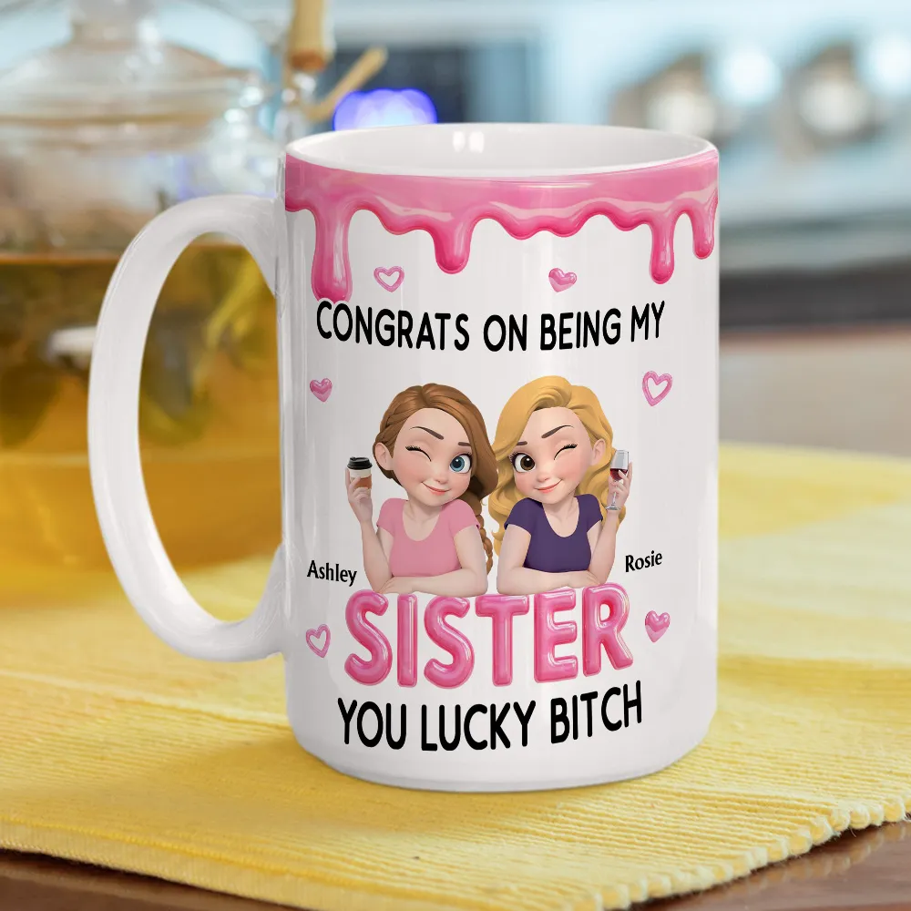 Personalized Sister Ceramic Mug with Funny Congrats Quote, Cute Cartoon Toast Design, Unique Gift for Your Sister - Image 3