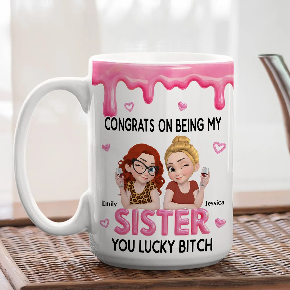 Personalized Sister Ceramic Mug with Funny Congrats Quote, Cute Cartoon Toast Design, Unique Gift for Your Sister - Image 4