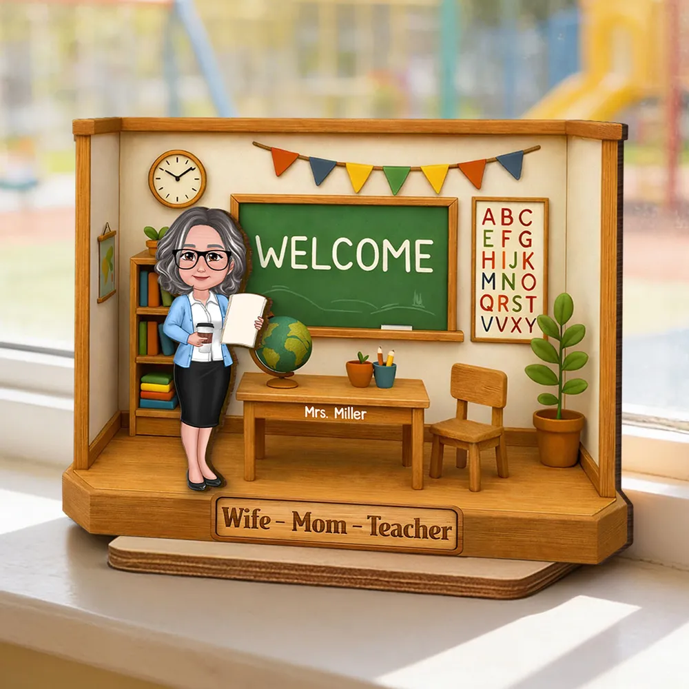 Personalized 2-Layer Wooden Plaque, Classroom Welcome Teacher Scene, Unique Gift for Teacher Mom with Heartfelt Vibe - Image 2
